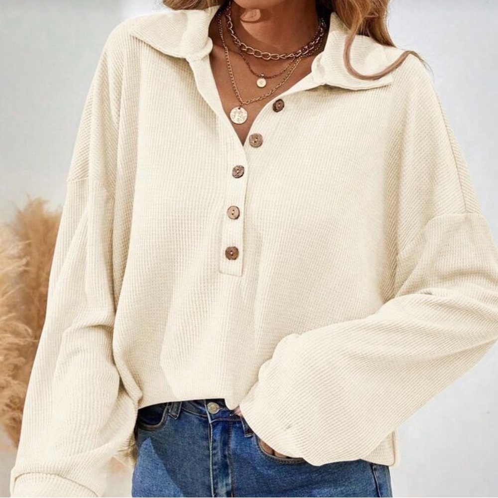 Cream Button-Up Collared Sweater